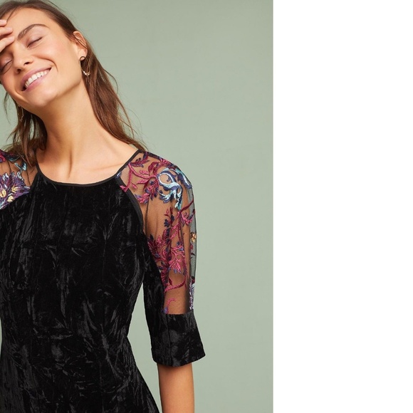 ANTHROPOLOGIE EMBROIDERED VELVET SHIFT DRESS new - Picture 3 of 3